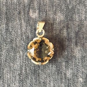 Antique Vintage Round Smoky Quartz Pendant 14k Gold Plated